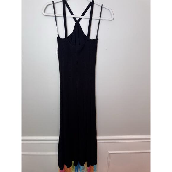 Torn by Ronny Kobo Black Halter Crochet Knit Maxi Dress Fringe Hem Size S NWT - Picture 9 of 11